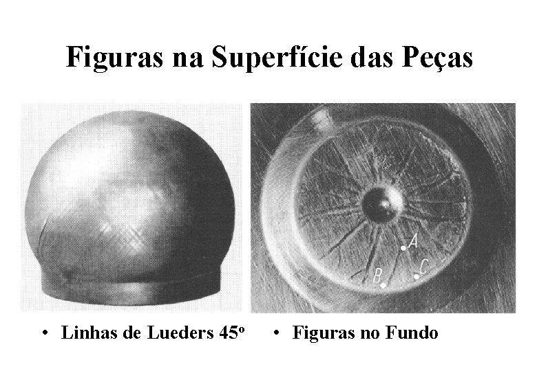 Figuras na Superfície das Peças • Linhas de Lueders 45 o • Figuras no Figuras na Superfície das Peças • Linhas de Lueders 45 o • Figuras no
