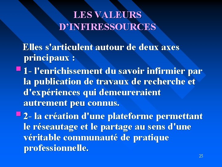 LES VALEURS D’INFIRESSOURCES Elles s'articulent autour de deux axes principaux : § 1 -