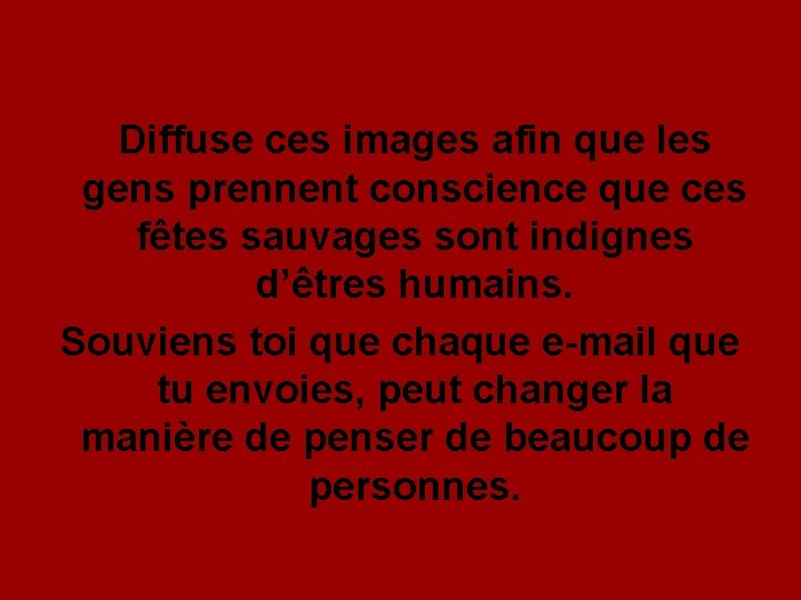 Diffuse ces images afin que les gens prennent conscience que ces fêtes sauvages sont