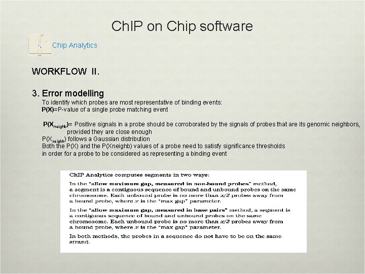 Ch. IP on Chip software Chip Analytics WORKFLOW II. 3. Error modelling To identify