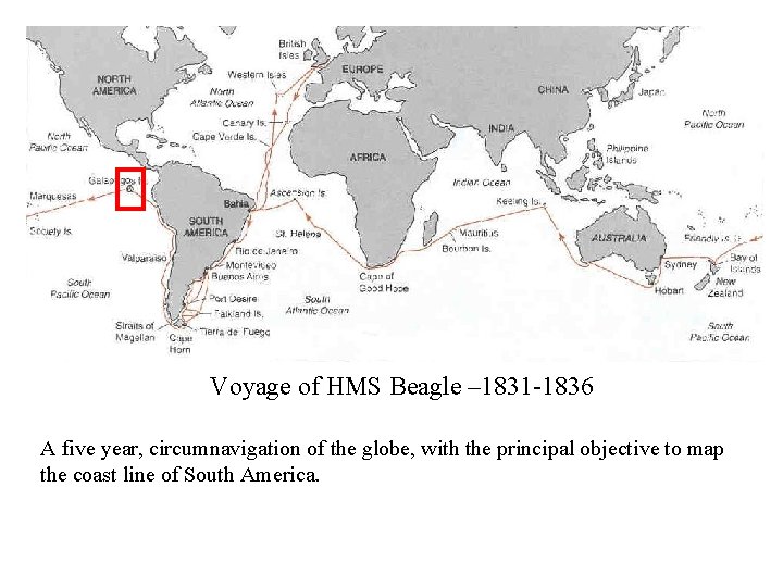 Voyage of HMS Beagle – 1831 -1836 A five year, circumnavigation of the globe,