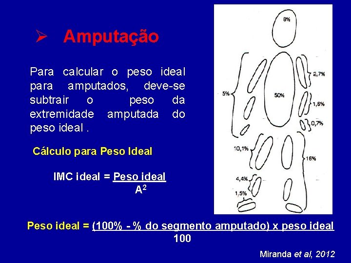 Ø Amputação Para calcular o peso ideal para amputados, deve-se subtrair o peso da Ø Amputação Para calcular o peso ideal para amputados, deve-se subtrair o peso da