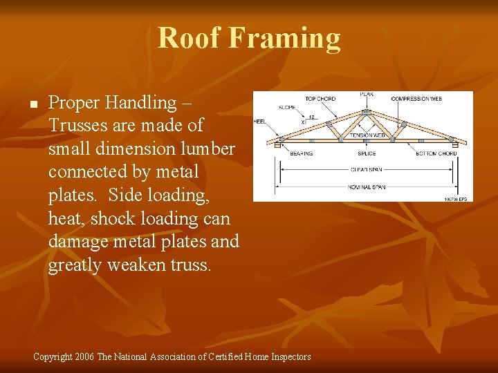 Roof Framing n Proper Handling – Trusses are made of small dimension lumber connected
