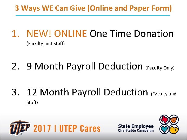 3 Ways WE Can Give (Online and Paper Form) 1. NEW! ONLINE One Time