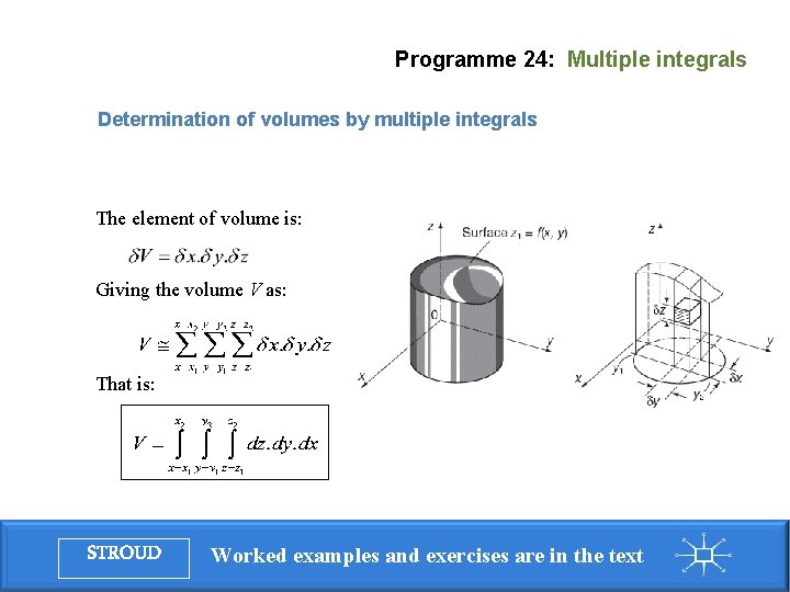 Programme 24: Multiple integrals Determination of volumes by multiple integrals The element of volume