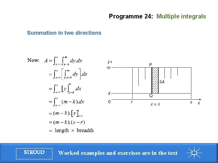 Programme 24: Multiple integrals Summation in two directions Now: STROUD Worked examples and exercises