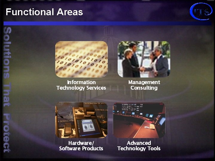 Functional Areas Information Technology Services Hardware/ Software Products Management Consulting Advanced Technology Tools 