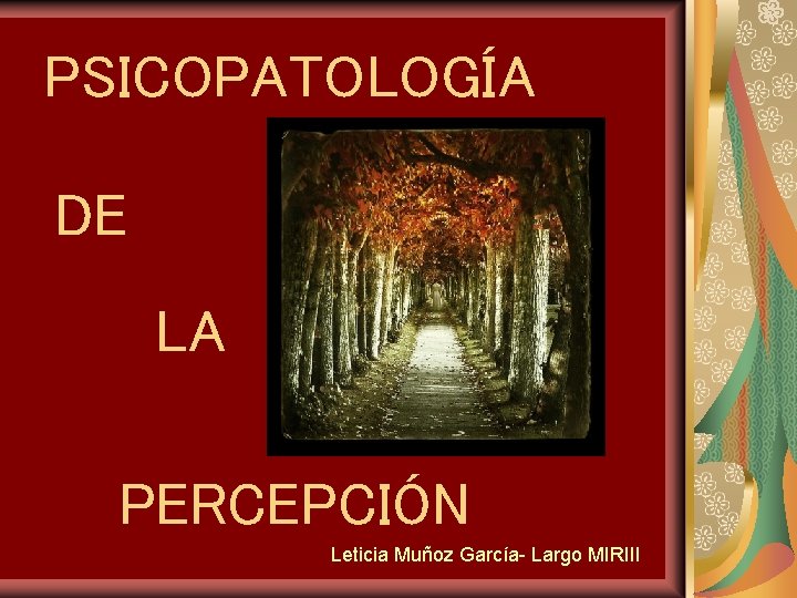 PSICOPATOLOGÍA DE LA PERCEPCIÓN Leticia Muñoz García- Largo MIRIII 