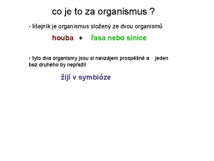 co je to za organismus ? • lišejník je organismus složený ze dvou organismů