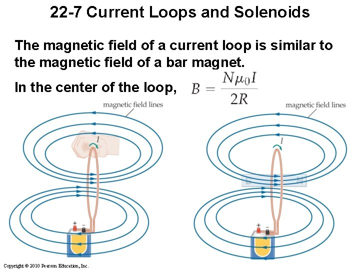 22 -7 Current Loops and Solenoids The magnetic field of a current loop is 22 -7 Current Loops and Solenoids The magnetic field of a current loop is