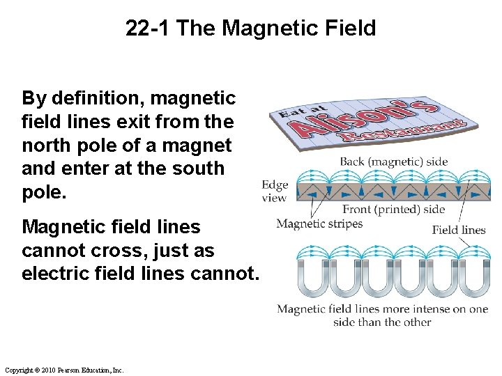 22 -1 The Magnetic Field By definition, magnetic field lines exit from the north 22 -1 The Magnetic Field By definition, magnetic field lines exit from the north