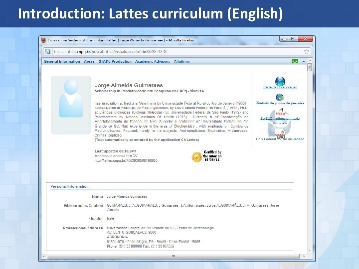 Introduction: Lattes curriculum (English) 