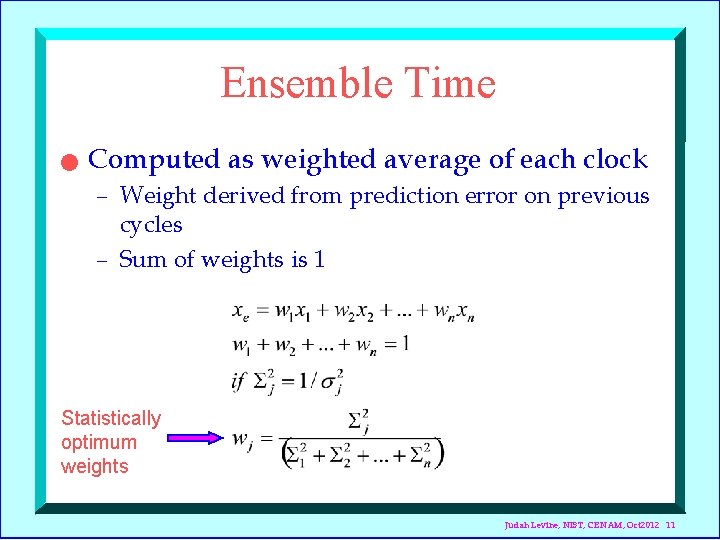 Ensemble Time n Computed as weighted average of each clock – Weight derived from