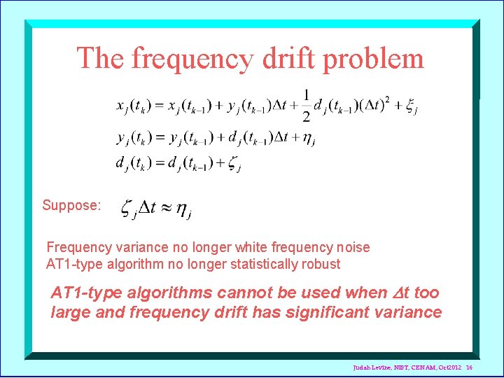 The frequency drift problem Suppose: Frequency variance no longer white frequency noise AT 1