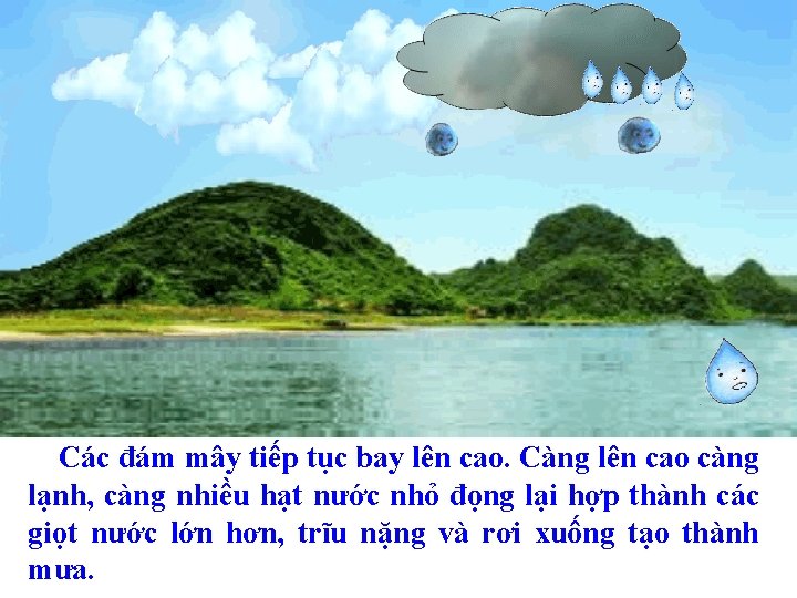 Các đám mây tiếp tục bay lên cao. Càng lên cao càng lạnh, càng