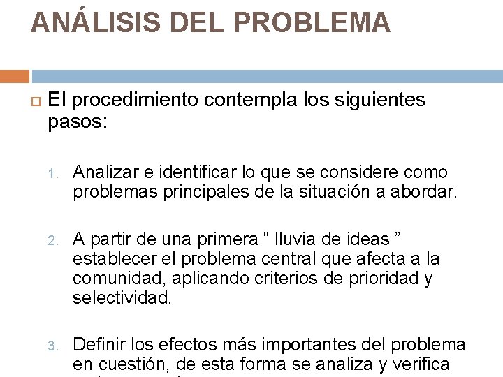ANÁLISIS DEL PROBLEMA El procedimiento contempla los siguientes pasos: 1. Analizar e identificar lo ANÁLISIS DEL PROBLEMA El procedimiento contempla los siguientes pasos: 1. Analizar e identificar lo