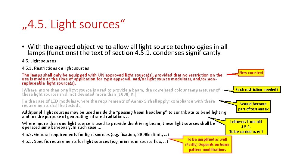 „ 4. 5. Light sources“ • With the agreed objective to allow all light