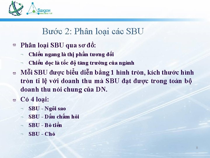 Bước 2: Phân loại các SBU Phân loại SBU qua sơ đồ: Chiều ngang Bước 2: Phân loại các SBU Phân loại SBU qua sơ đồ: Chiều ngang