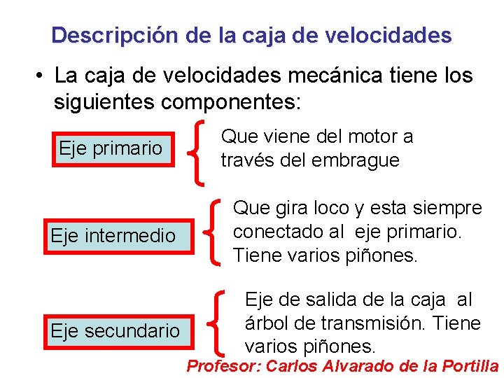 Descripción de la caja de velocidades • La caja de velocidades mecánica tiene los