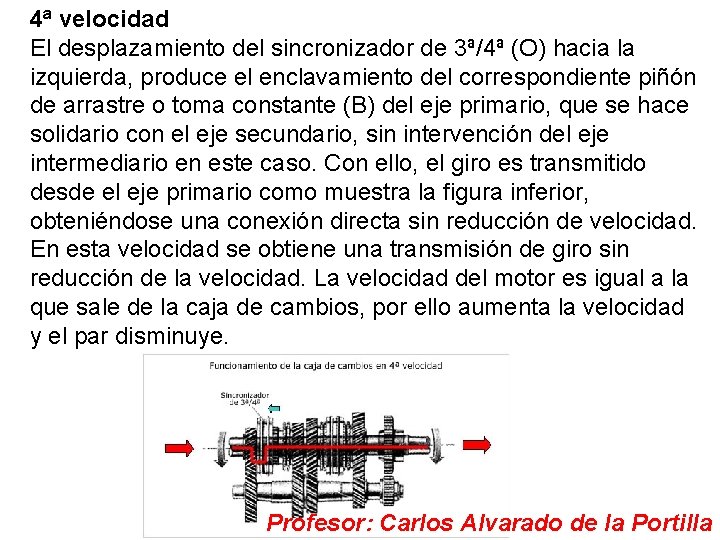 4ª velocidad El desplazamiento del sincronizador de 3ª/4ª (O) hacia la izquierda, produce el