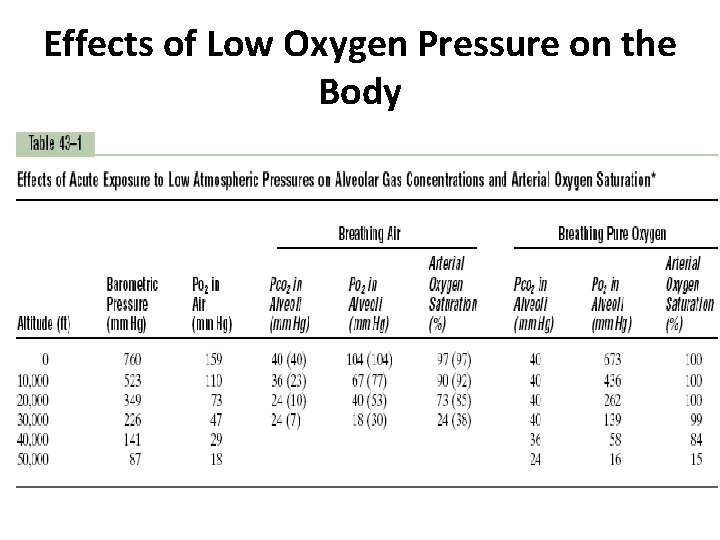 Effects of Low Oxygen Pressure on the Body 