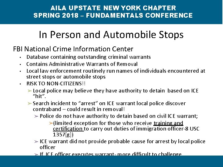 AILA UPSTATE NEW YORK CHAPTER SPRING 2018 – FUNDAMENTALS CONFERENCE In Person and Automobile