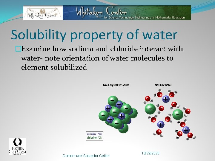 Solubility property of water �Examine how sodium and chloride interact with water- note orientation