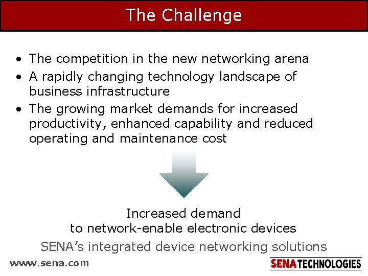 The Challenge • The competition in the new networking arena • A rapidly changing