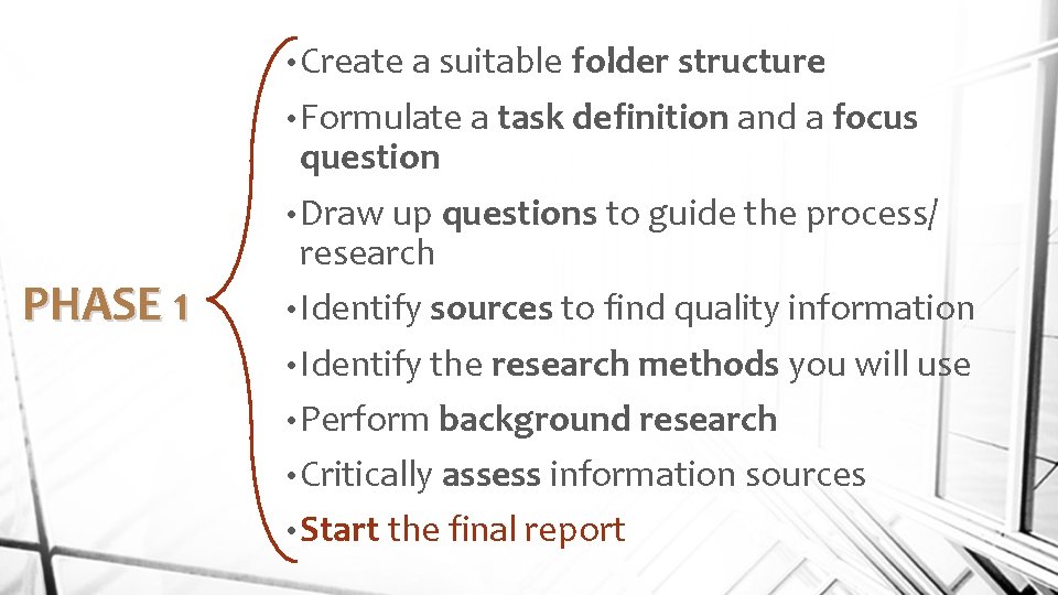  • Create a suitable folder structure • Formulate a task definition and a