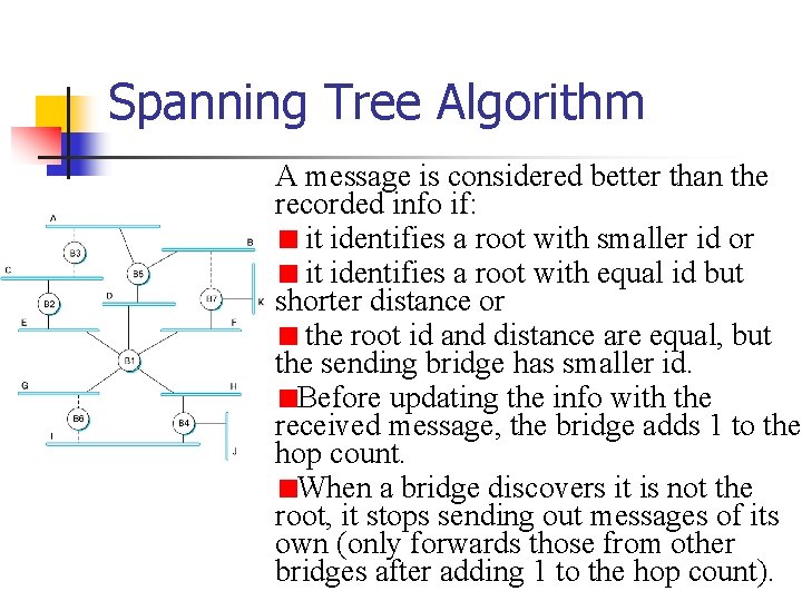 Spanning Tree Algorithm A message is considered better than the recorded info if: it