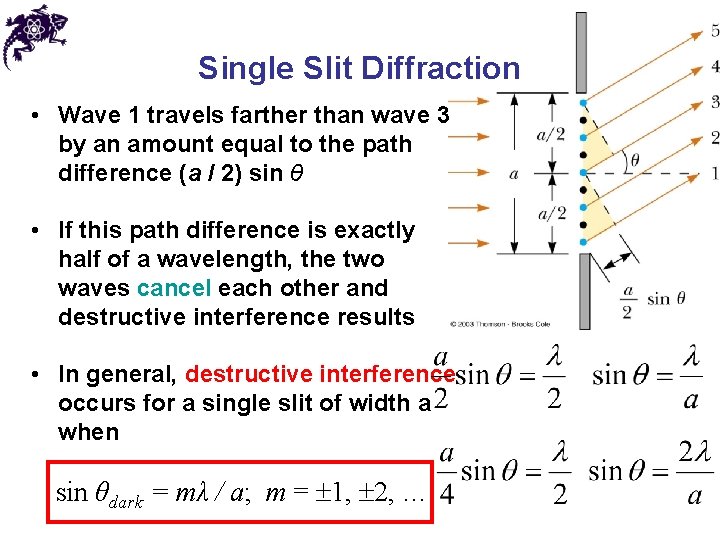 Single Slit Diffraction • Wave 1 travels farther than wave 3 by an amount