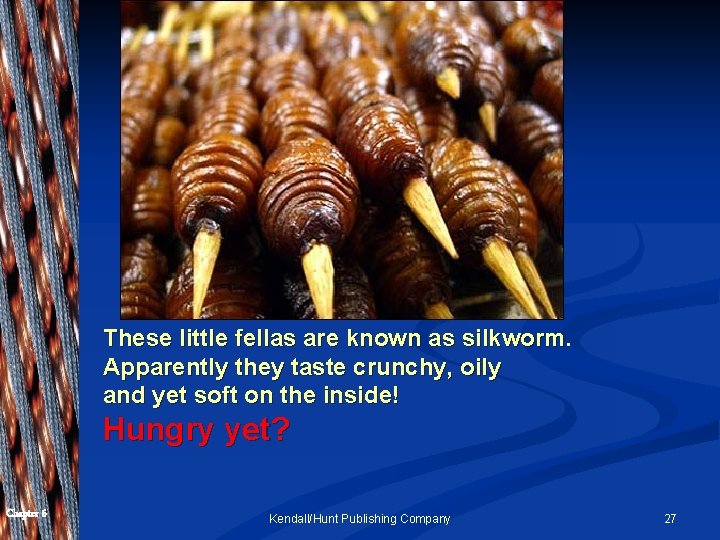 These little fellas are known as silkworm. Apparently they taste crunchy, oily and