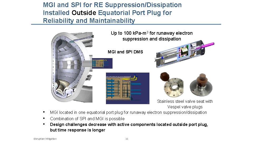 MGI and SPI for RE Suppression/Dissipation Installed Outside Equatorial Port Plug for Reliability and