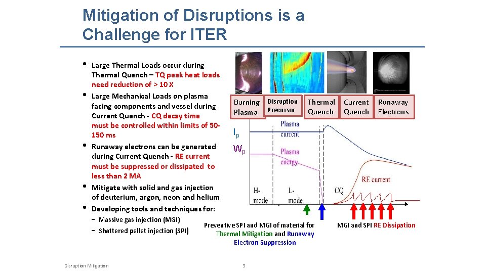 Mitigation of Disruptions is a Challenge for ITER • • • Large Thermal Loads