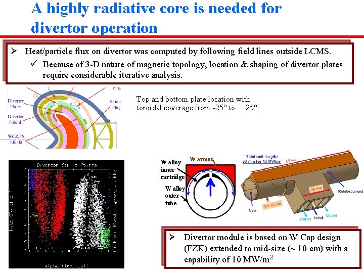 A highly radiative core is needed for divertor operation Ø Heat/particle flux on divertor