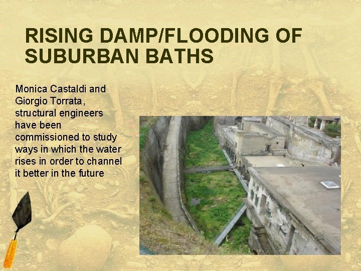 RISING DAMP/FLOODING OF SUBURBAN BATHS Monica Castaldi and Giorgio Torrata, structural engineers have been