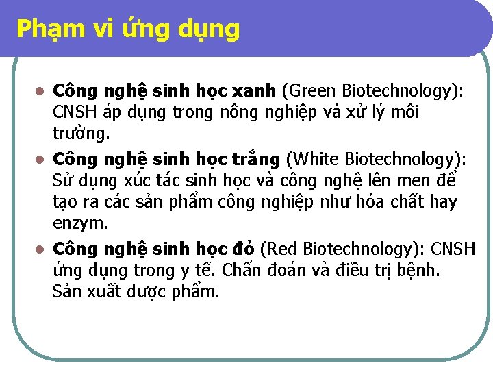 Phạm vi ứng dụng Công nghệ sinh học xanh (Green Biotechnology): CNSH áp dụng