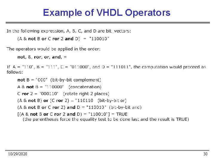Example of VHDL Operators 10/29/2020 30 