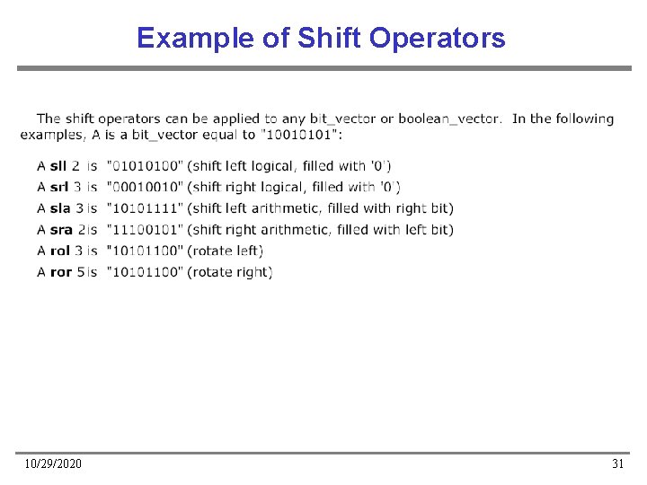 Example of Shift Operators 10/29/2020 31 