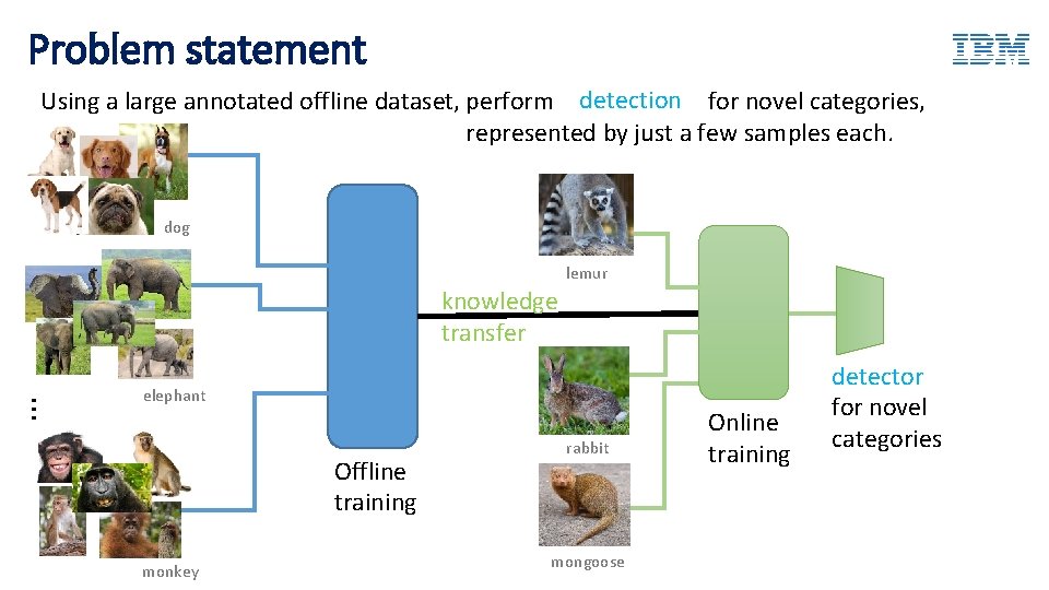 Problem statement detection Using a large annotated offline dataset, perform for novel categories, represented