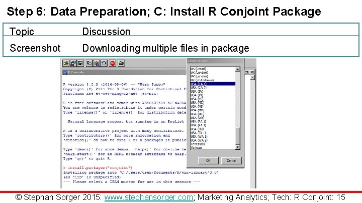 Step 6: Data Preparation; C: Install R Conjoint Package Topic Discussion Screenshot Downloading multiple