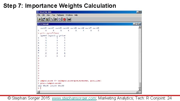 Step 7: Importance Weights Calculation © Stephan Sorger 2015: www. stephansorger. com; Marketing Analytics;