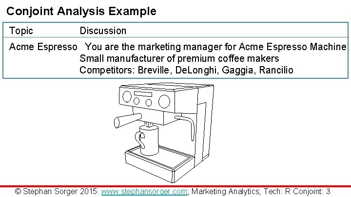 Conjoint Analysis Example Topic Discussion Acme Espresso You are the marketing manager for Acme