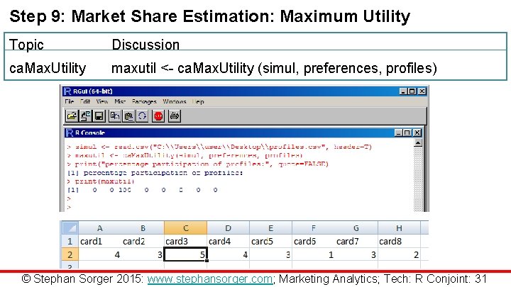 Step 9: Market Share Estimation: Maximum Utility Topic Discussion ca. Max. Utility maxutil <-