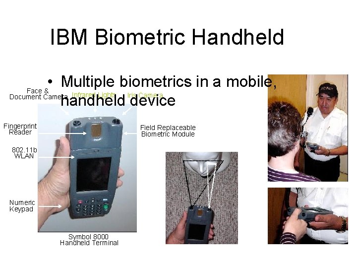 IBM Biometric Handheld • Multiple biometrics in a mobile, Iris Camera handheld device Face