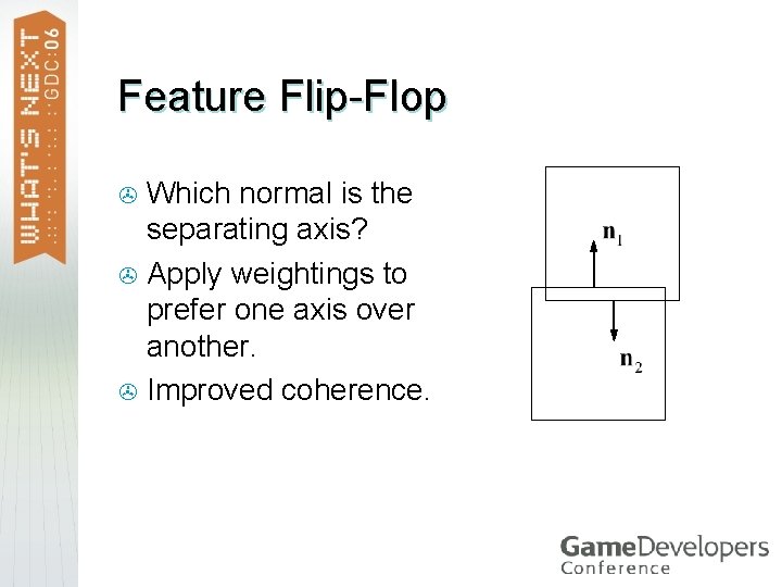 Feature Flip-Flop Which normal is the separating axis? > Apply weightings to prefer one