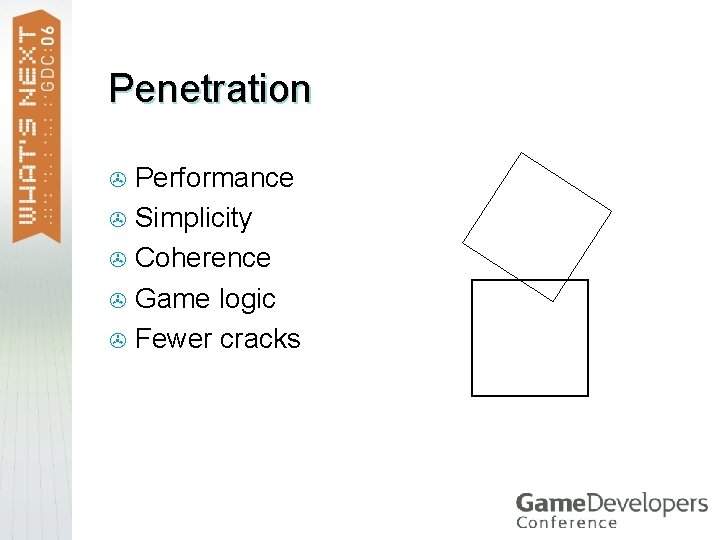 Penetration Performance > Simplicity > Coherence > Game logic > Fewer cracks > 