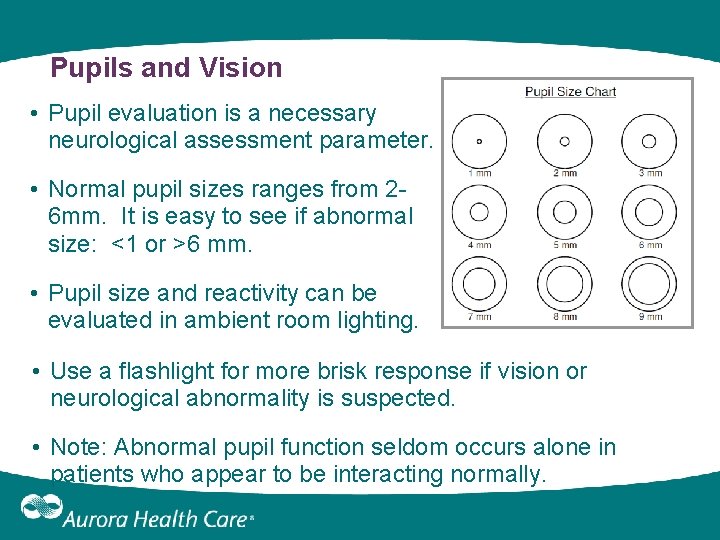 Pupils and Vision • Pupil evaluation is a necessary neurological assessment parameter. • Normal Pupils and Vision • Pupil evaluation is a necessary neurological assessment parameter. • Normal