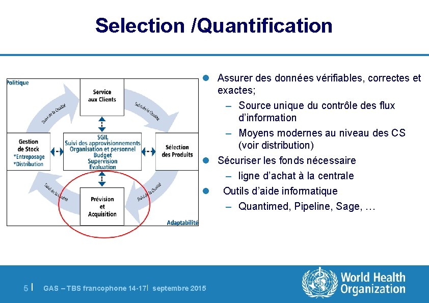 Selection /Quantification l Assurer des données vérifiables, correctes et exactes; – Source unique du