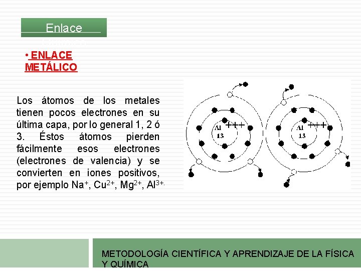 Enlace Químico • ENLACE METÁLICO Los átomos de los metales tienen pocos electrones en Enlace Químico • ENLACE METÁLICO Los átomos de los metales tienen pocos electrones en